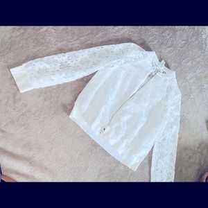 White light jacket with lace sleeves